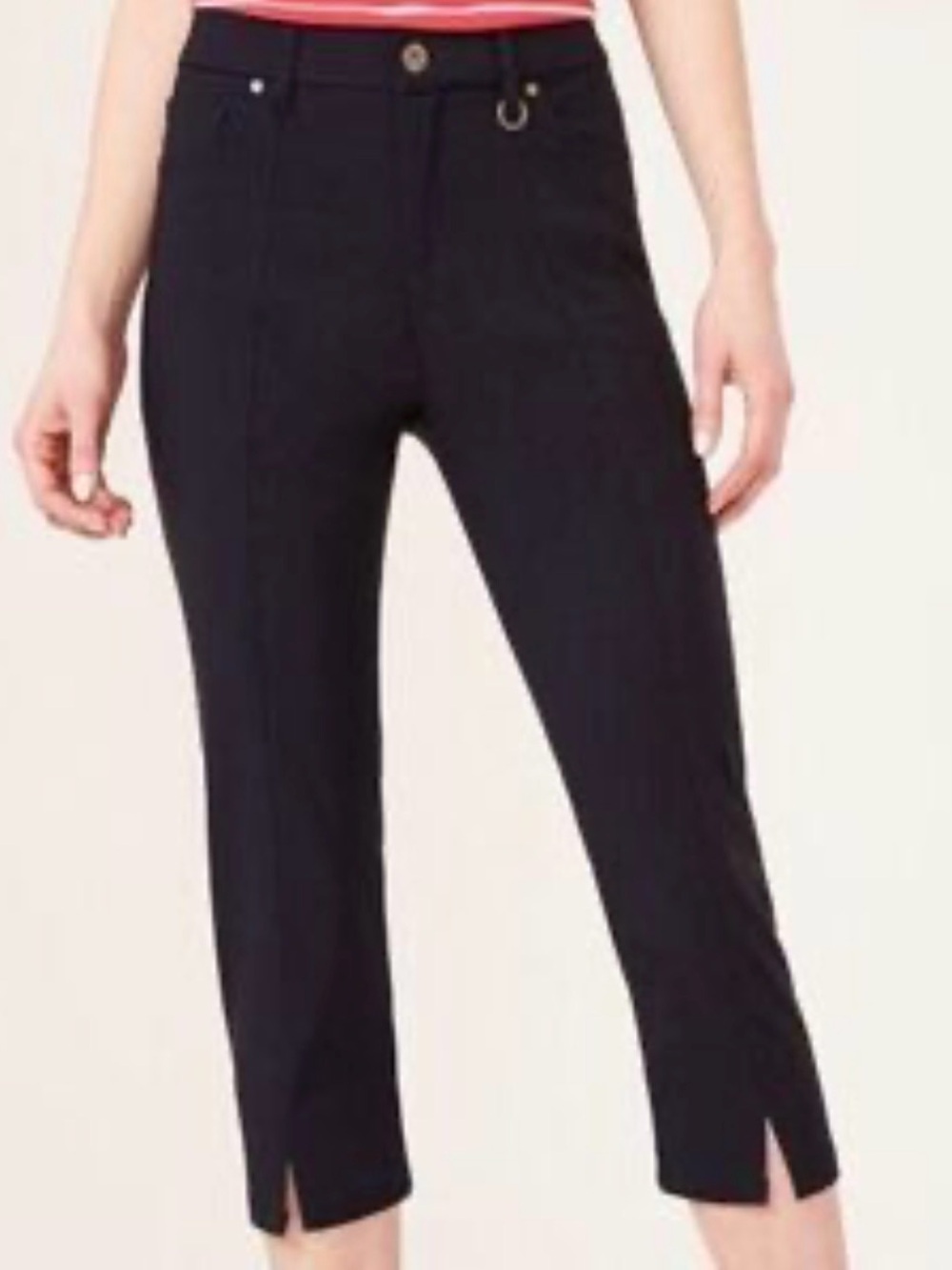 Simon Chang Denim Black Stretch Capri Pants Size 16 – Slit Hem